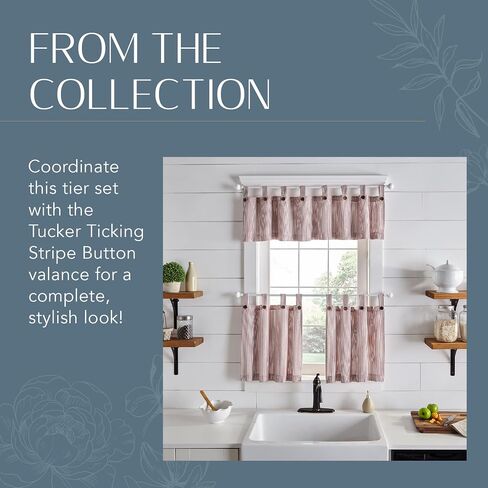 ستائر نافذة Elrene Home Fashions Tucker Ticking Ticking Tier للمطبخ أو الحمام، مقاس 76.2 سم × 60.96 سم، مجموعة من قطعتين، أحمر in Saudi Arabia