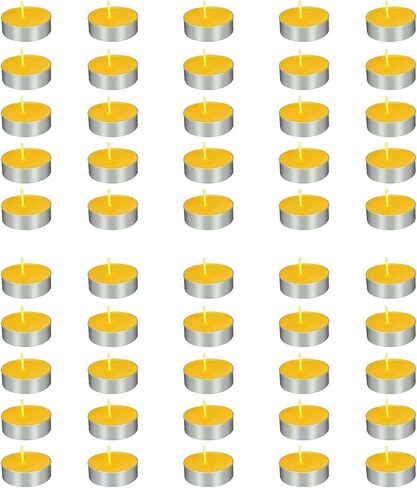 50 Pack Unscented Tea Lights - 4+ Hour Burn Time - Clean-Burning Palm Votive Smokeless Tealights Candles for Home, Shabbat & Anniversaries (Yellow) in Saudi Arabia