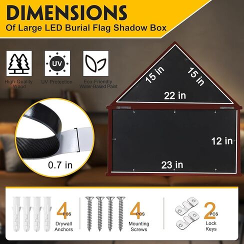 حقيبة عرض كبيرة لعلم الدفن مع ضوء LED، صندوق ظلال ميدالية عسكرية للمحاربين القدامى يناسب مقاس 5 × 9.5 بوصة إطار عرض تذكاري خشبي لعلم الجنازة الأمريكي المطوي هدية لهواة الجمع والآباء والرفاق في الأذرع in Kuwait