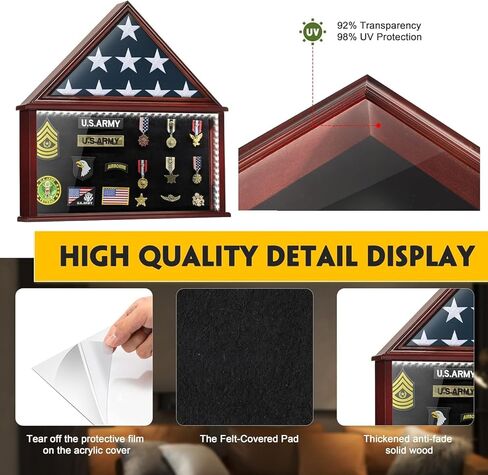 حقيبة عرض كبيرة لعلم الدفن مع ضوء LED، صندوق ظلال ميدالية عسكرية للمحاربين القدامى يناسب مقاس 5 × 9.5 بوصة إطار عرض تذكاري خشبي لعلم الجنازة الأمريكي المطوي هدية لهواة الجمع والآباء والرفاق في الأذرع in Kuwait
