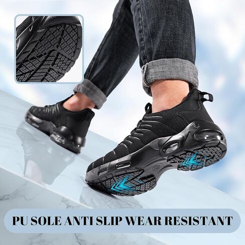 أحذية عمل LARNMERN واسعة للرجال مقاومة للانزلاق بدون استخدام اليدين لخدمة الطعام، أحذية رياضية مريحة للمطبخ غير قابلة للانزلاق ووسادة هوائية للمشي (أسود، 13 واط) in Kuwait