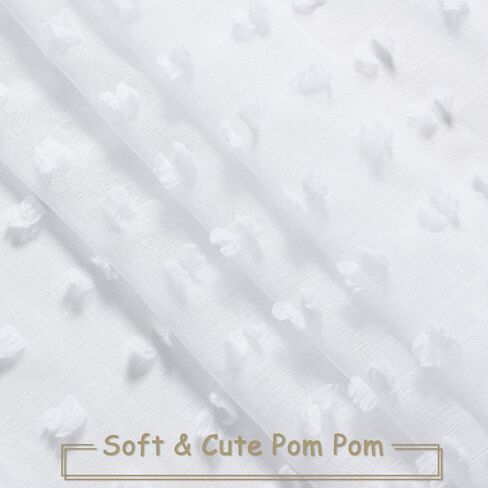 White Sheer Curtains 84 Inches Long for Kids Bedroom Light Filtering Back Tab Curtains Pom Pom Boho Curtains for Living Room Aesthetic Semi Sheer Curtains,52x84,2 Panels,White in Saudi Arabia