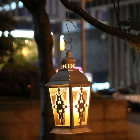 فانوس شموع مزخرف من JHY DESIGN - حامل شموع معدني عالي 13 بوصة أو فانوس معلق على الطراز العتيق للمناسبات الداخلية والخارجية وحفلات الزفاف (أبيض مع فرشاة ذهبية) in Kuwait