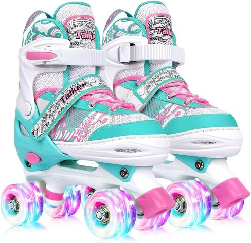 زلاجات تايكر للبنات والأولاد والأطفال الصغار، 4 مقاسات زلاجات دوارة قابلة للتعديل للأطفال في الهواء الطلق وداخل المنزل مع عجلات مضيئة، مقاس 11C إلى 7Y in Kuwait