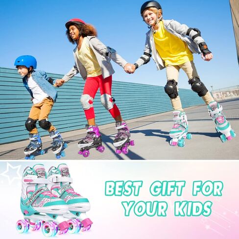 زلاجات تايكر للبنات والأولاد والأطفال الصغار، 4 مقاسات زلاجات دوارة قابلة للتعديل للأطفال في الهواء الطلق وداخل المنزل مع عجلات مضيئة، مقاس 11C إلى 7Y in Kuwait