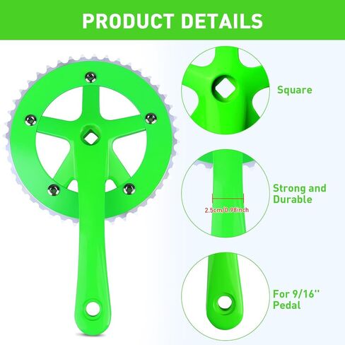 Bike Cranksets 44T-170mm Square Taper Crankset, Fixed Gear Bike Single Speed Round Chainring and Crank, Fit for fixed-gear Single Speed Bicycle，5 Colors in Saudi Arabia