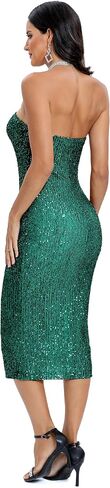 Capuffy Women Strapless Sequin Club Midi Dress Sleeveless Tube High Waist Dress Sparkly Glitter Sequin Bodycon Party Dress 77 in Saudi Arabia