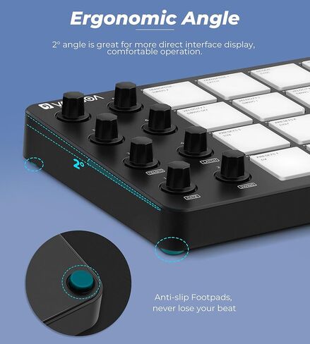 Vangoa Beat Maker Machine with 16 RGB Pads, Wireless USB Midi Velocity Drum Pad Controller 8 Knobs, Aftertouch Beating Machine with Note Repeat for Music Production Beginners, Daw, Mac, PC, Ipad in Kuwait