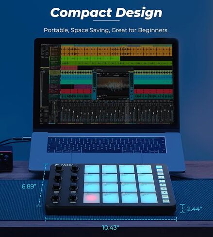 Vangoa Beat Maker Machine with 16 RGB Pads, Wireless USB Midi Velocity Drum Pad Controller 8 Knobs, Aftertouch Beating Machine with Note Repeat for Music Production Beginners, Daw, Mac, PC, Ipad in Kuwait