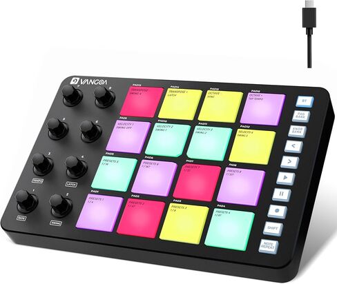 Vangoa Beat Maker Machine with 16 RGB Pads, Wireless USB Midi Velocity Drum Pad Controller 8 Knobs, Aftertouch Beating Machine with Note Repeat for Music Production Beginners, Daw, Mac, PC, Ipad in Kuwait