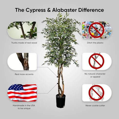 Hand-Made 6.5' Olive Artificial Tree with Ethically Sourced Real Wood Trunks | Green | Cypress & Alabaster in Saudi Arabia