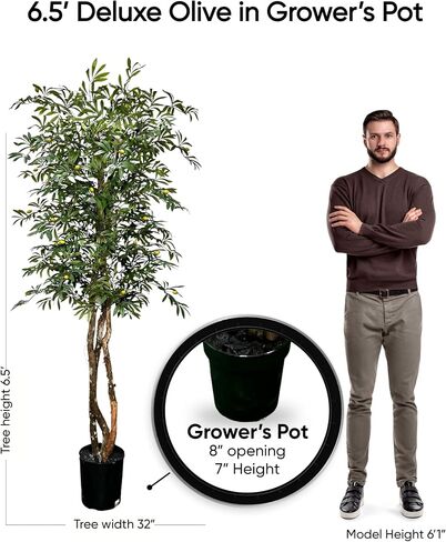 Hand-Made 6.5' Olive Artificial Tree with Ethically Sourced Real Wood Trunks | Green | Cypress & Alabaster in Saudi Arabia