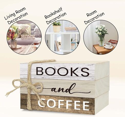 Decorative Books for Coffee Bar Decor, Wood Book Stack for Table Decor, Books and Coffee Decor Books for Home Living Room Bookshelf Office, Farmhouse Stacked Books Decor (L02) in Saudi Arabia