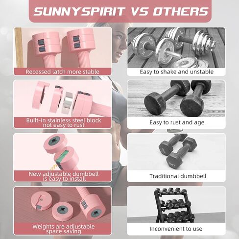 Adjustable Weights Dumbbells Set, Pink Free Weights Sets for Women, Easy to Adjust Dumbbell Weight Each 2/3/4/5 lb, Locking Buckle for Safety in Saudi Arabia