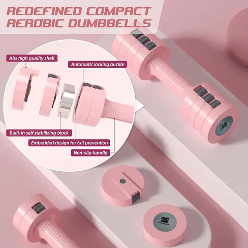 Adjustable Weights Dumbbells Set, Pink Free Weights Sets for Women, Easy to Adjust Dumbbell Weight Each 2/3/4/5 lb, Locking Buckle for Safety in Saudi Arabia