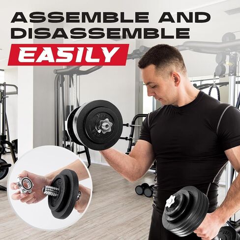 مجموعات الدمبل القابلة للتعديل من Yes4All، ألواح وزن قياسية من الحديد الزهر مقاس 1 بوصة، مقابض دمبل ملولبة 16 بوصة مع قبضة مطاطية لصالة الألعاب الرياضية المنزلية مع القضبان والألواح والياقات in Saudi Arabia