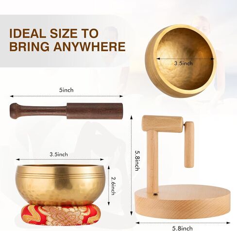 مجموعة أوعية الغناء التلقائي - أوعية الصوت التبتية الأصلية الحاصلة على براءة اختراع مطروقة يدويًا في نيبال للتأمل العميق، اليوغا شاكرا شفاء الذهن، وعاء الغناء التلقائي يجعل حر اليدين in Kuwait