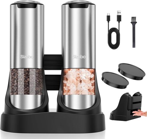 Electric Salt and Pepper Grinder Set, Type-C Rechargeable Automatic Salt Pepper Shakers Mill Grinder, One Hand Operation, Adjustable Coarseness, LED Light, Kitchen, Restaurant, Outdoor in Saudi Arabia