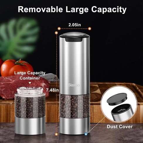 Electric Salt and Pepper Grinder Set, Type-C Rechargeable Automatic Salt Pepper Shakers Mill Grinder, One Hand Operation, Adjustable Coarseness, LED Light, Kitchen, Restaurant, Outdoor in Saudi Arabia