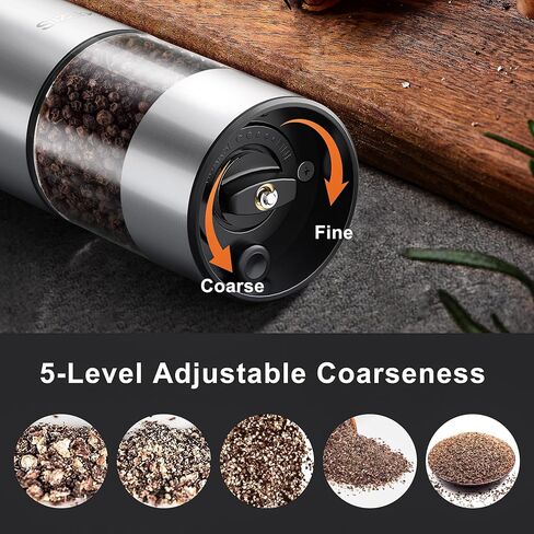 Electric Salt and Pepper Grinder Set, Type-C Rechargeable Automatic Salt Pepper Shakers Mill Grinder, One Hand Operation, Adjustable Coarseness, LED Light, Kitchen, Restaurant, Outdoor in Saudi Arabia