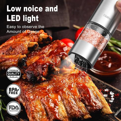 Electric Salt and Pepper Grinder Set, Type-C Rechargeable Automatic Salt Pepper Shakers Mill Grinder, One Hand Operation, Adjustable Coarseness, LED Light, Kitchen, Restaurant, Outdoor in Saudi Arabia