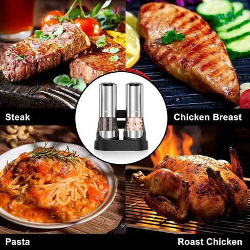 Electric Salt and Pepper Grinder Set, Type-C Rechargeable Automatic Salt Pepper Shakers Mill Grinder, One Hand Operation, Adjustable Coarseness, LED Light, Kitchen, Restaurant, Outdoor in Saudi Arabia