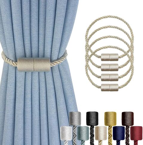 4 Pack Strong Magnetic Curtain Tiebacks Outdoor Decorative Tie Backs Modern Rope Tiebacks Modern Handmade Tie Backs Decorative Curtain Holdbacks for raperies- Beige in Saudi Arabia