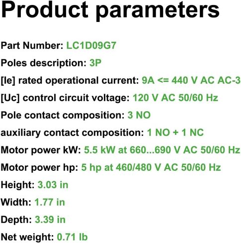 LC1D09G7 موصل غير عكسي 9A 3Pole 120VAC ملف 1NO 1NC 50/60 هرتز in Saudi Arabia