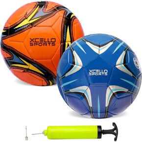 كرة قدم مقاس 5، عبوة من قطعتين (أزرق/فضي، برتقالي/أزرق/أصفر) مع مضخة in Kuwait