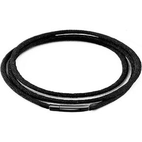 Findout 3mm Black Silk Cord Chain Necklace With Black Stainless Steel bayonet Clasp soft and smooth silk Chain For Men Women Girl Boy 14-36inch & Free Steel Silk Chain