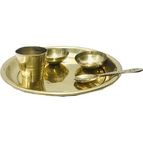Brass Thali Plate Ladoo Gopal Bhog Plate set laxmi pooja thali /housewarming Pooja set karwa chauth poojan set for Temple Home Navaratri navratri thali set Festival Diwali pooja thali 12 cm