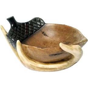 The Bridge Collection Rustic Acorn and Antler Bowl Decor - Decorative Acorn in Deer Antler Candy Dish - Catchall Bowl Tabletop Decor for Cabin, Lodge, Rustic Home Decor