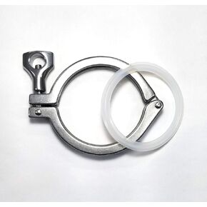Stainless Sanitary Clamp - Tri-Clover 3.5" Tube OD - Heavy Duty Single Pin w/Gasket (1 pc) - SS304 - Homebrew Clover Clamp