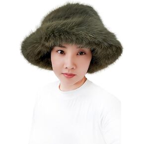 Lina & Lily Oversized Winter Faux Fur Bucket Hat for Women - Long Pile Fur Wide Moldable Brim