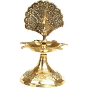Decorative Peacock Diya Deepak Pooja Diya Puja Item Religious Brass Oil Lamp for Holi Pooja Decoration Aarti Diya Lighting Accessories Gift Items Pooja Kit Lanterns Lamps (Size :-Height:-4")