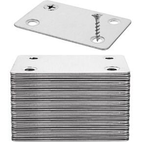 30 Pcs Flat Straight Mending Plates, 2.4" x 1.5" Mounting Bracket Plate, 0.05" Thickness Stainless Steel Straight Corner Brackets, Heavy Duty Flat Corner Brace for Furniture Repair with Screws