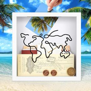 Adventure Archive Box, Travel Box for Memories 12"x12", Loading Shadow Box Frame with HD Acrylic, Shadow Box with Slot on Top, Ideal for Wine Bottle Caps,Tickets,Shells,Photos, Stamps and More(White)