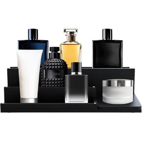 Cologne Organizer for Men - 3-Tier Solid Wood Cologne Stand with Hidden Compartments, Multi-Purpose Perfume Organizer and Display Shelf for Organizing Accessories, Ideal Gift for Men, Black in Saudi Arabia