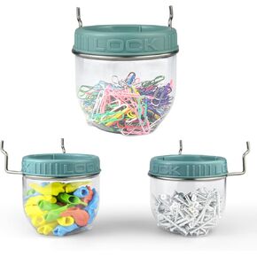 G.CORE Peg Board Organizer Clear Jars - 3 Pack Large Pegboard Accessories with Steel Hangers Fit 1/8 1/4 Holes - Pegboard Wall Containers for Garage Sewing Art Craft Room Office Organization (Blue)