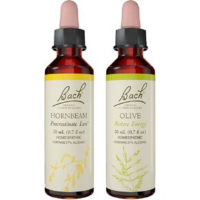 Bach Original Flower Remedies 2-Pack, Be Mentally Alert" - Olive, Hornbeam, Homeopathic Flower Essences, Vegan, 20mL Dropper x2