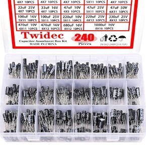Twidec/410Pcs Aluminum Electrolytic Capacitor Assortment Box Kit 24Value 0.1uF－1000uF Different Range 10V/16V/25V/50V Radial Leads Electrolytic Capacitors for Repair TV, Radio, Microwave etc