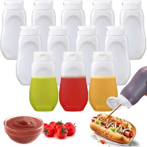 12 Pieces Condiment Squeeze Bottles 11 Oz Hot Sauce Bottles Squeeze Container Clear Plastic Olive Oil Dispenser for Condiments, Sauces, Dressings, BBQ, Ketchup