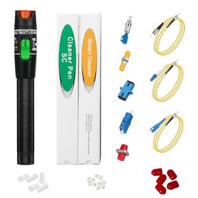 Fiber Optic Cable Fault Locate Kit - 30Km VFL Fiber Optic Visual Fault Locator, SM FC - LC Adapter, LC/SC/ST/FC Coupler, 2 Cleaners, 3 kind Dust Cap and 3 Short Patch Cords