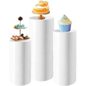 تقف قاعدة التمثال اسطوانة مستديرة، قاعدة عرض قاعدة اسطوانة مستديرة ركائز حفل زفاف ديكور فني أبيض، تخزين قابل للتكديس واستقرار قوي، Small3pcs in Kuwait