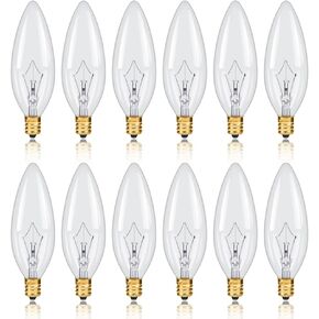NETEHA 12 Pack Candelabra Torpedo 25W E12 Base 120V Decorative Vintage Light Bulbs, 2700K Warm White Dimmable Edison Candle Bulbs for Chandeliers, Ceiling Fan Lights and Pendants