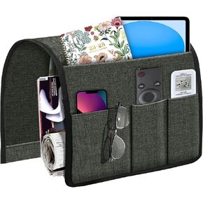 Joywell كرسي بذراعين حامل جهاز تحكم عن بعد على الأريكة وذراع الكرسي للتحكم عن بعد في التلفزيون، 5 جيوب منظم مسند ذراع الأريكة للمجلات والكتب والهاتف الخلوي والآيباد، رمادي داكن in Kuwait