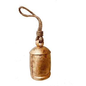 Rustic Decorative Bell 6" Large Shabby Chic Vintage cowbell Brass Coated Country Style Huge Rustic Bell Jute Rope Wall Hanging Harmony Giant Cow Bells Lucky Charm Christmas Bell (15 cms)
