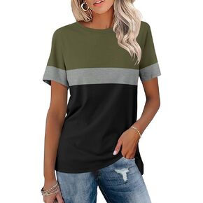 ORANDESIGNE Women’s T Shirts Short Sleeve Color Block Tops Casual Summer Fashion Tees