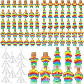 Bokon 100 Pcs Plastic Sand Art Bottles Bulk Sand Containers for Sand Art Containers with Plastic Funnels for DIY Crafts Wedding Birthday Party Decoration, 10 Style (Plastic Cap)