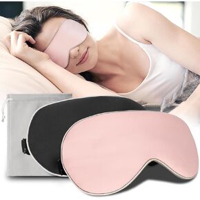 Sleep Mask 2 Pack, Silk Eye Masks for Sleep, Cool&Warm Double-Sided Sleep Masks for Women Men with Adjustable Straps, Soft Satin Blindfold Sleep Eye Cover for Night Travel Nap Gift(Pink Black-Gray)